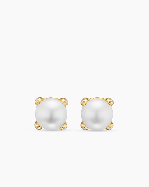 Womens Pearl Classics Stud Earrings in 18K Yellow Gold and Diamonds, 6.6mm