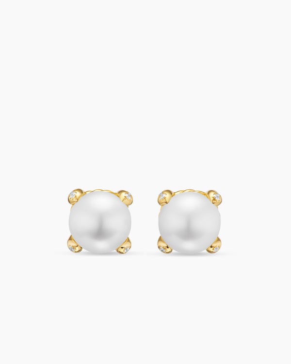 Clous d’oreilles Pearl Classics en or jaune 18 carats et diamants, 6,6 mm