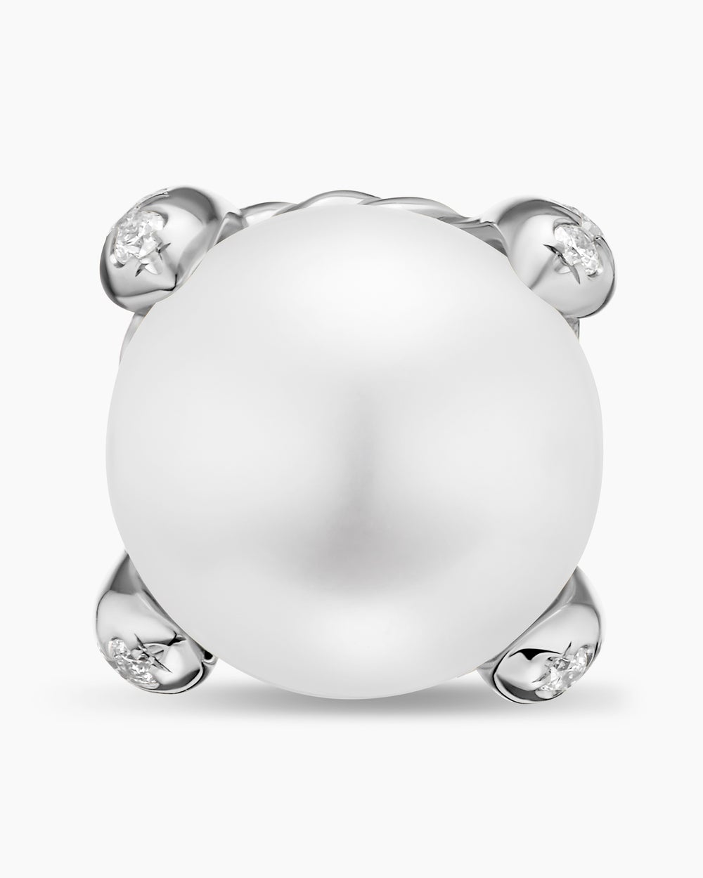Womens Pearl Classics Stud Earrings in Sterling Silver and Diamonds, 6.6mm