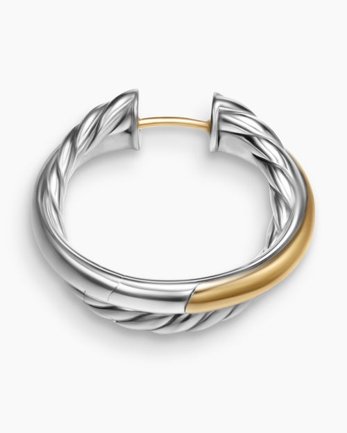 Womens Crossover Hoop Earrings in Sterling Silver with 14ct Yellow Gold, 22.3mm