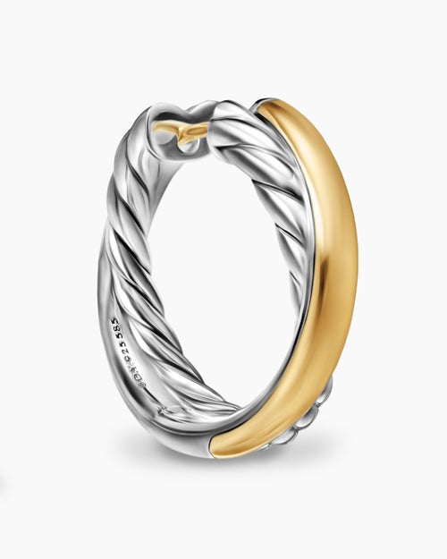 Womens Crossover Hoop Earrings in Sterling Silver with 14K Yellow Gold, 22.3mm