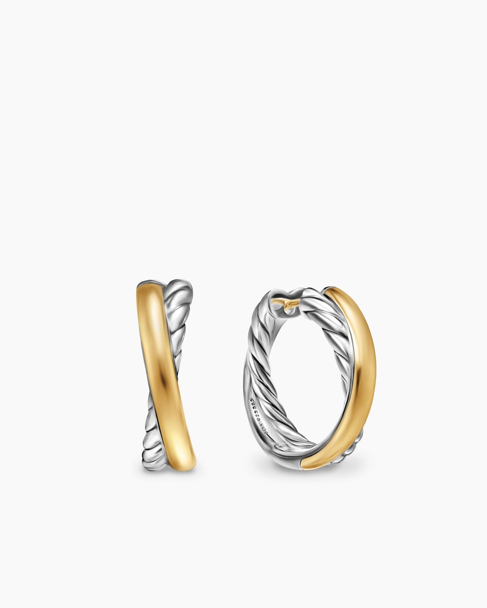 Womens Crossover Hoop Earrings in Sterling Silver with 14K Yellow Gold, 22.3mm