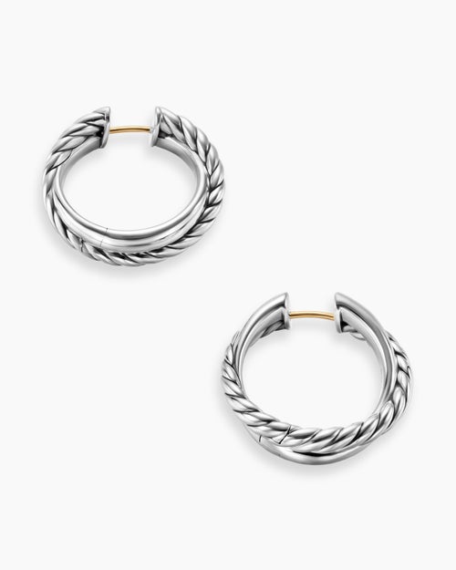 Womens Crossover Hoop Earrings in Sterling Silver, 22.3mm