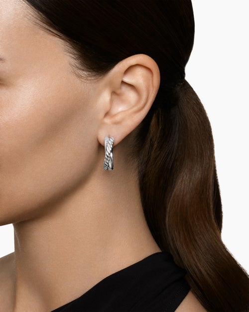 Womens Crossover Hoop Earrings in Sterling Silver, 22.3mm