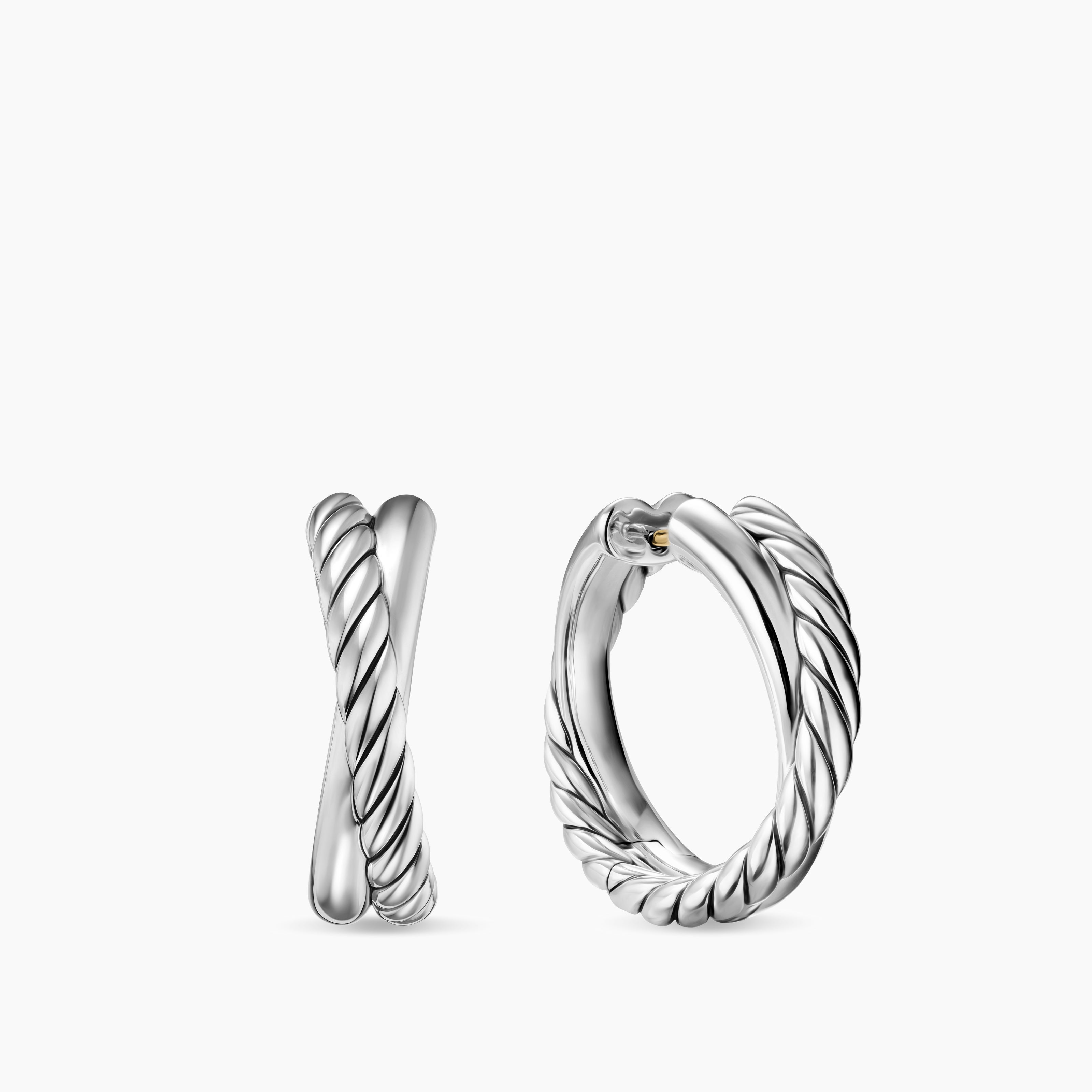 Womens Crossover Hoop Earrings in Sterling Silver, 22.3mm