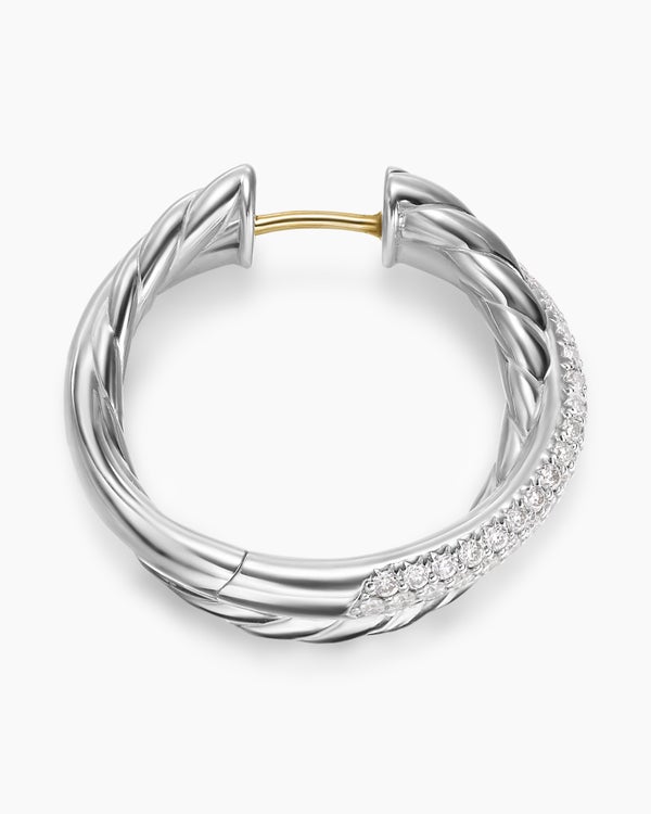 Crossover Hoop Earrings in Sterling Silver with Diamonds, 22.3mm