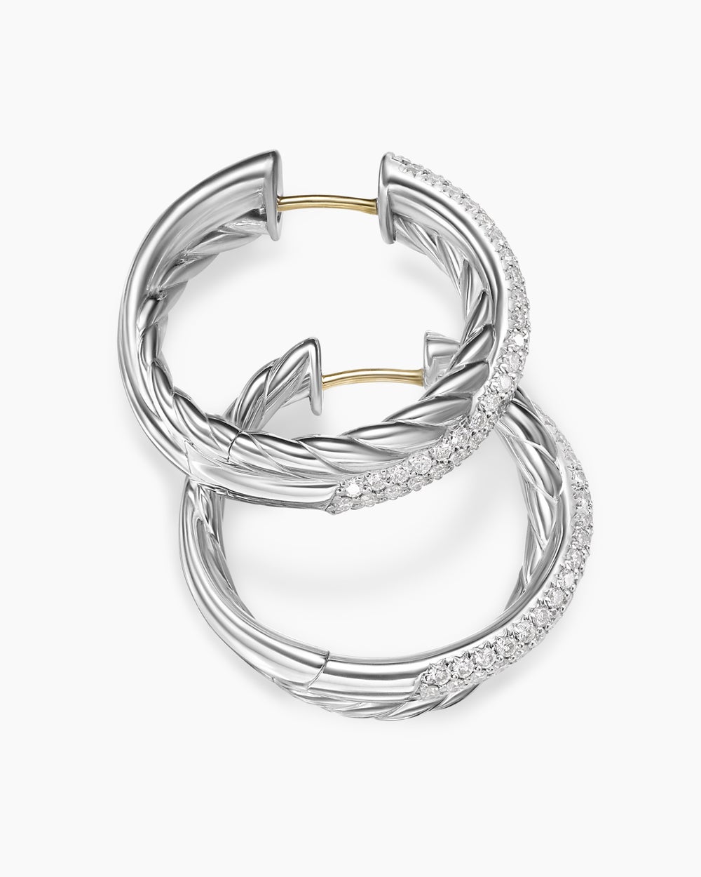 Womens Crossover Hoop Earrings in Sterling Silver with Diamonds, 22.3mm