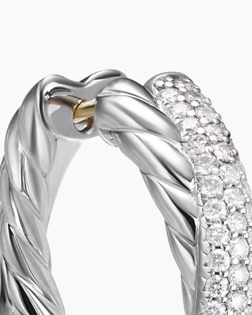 Womens Crossover Hoop Earrings in Sterling Silver with Diamonds, 22.3mm