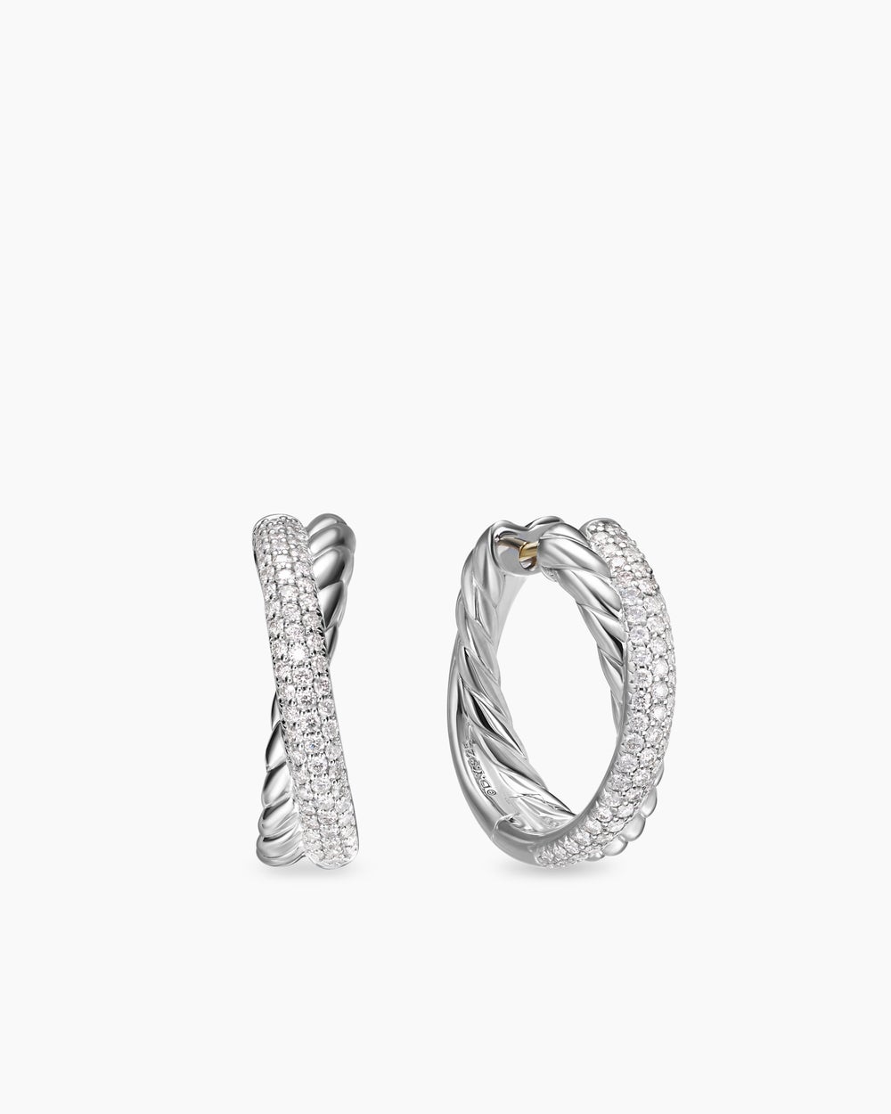 Womens Crossover Hoop Earrings in Sterling Silver with Diamonds, 22.3mm