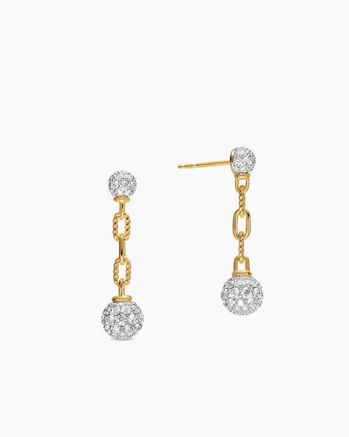 Womens DY Madison® Pavé Bead Drop Earrings in 18K Yellow Gold with Diamonds, 33mm