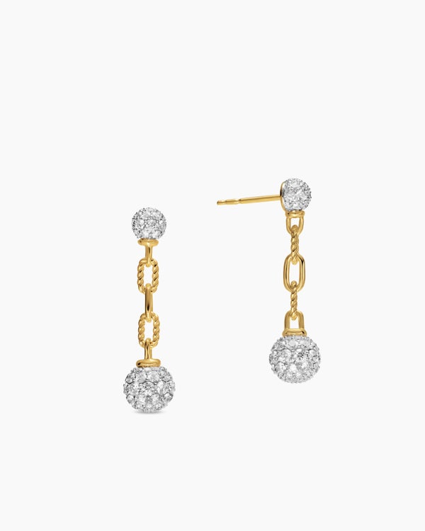 DY Madison® Pavé Bead Drop Earrings in 18K Yellow Gold with Diamonds, 33mm