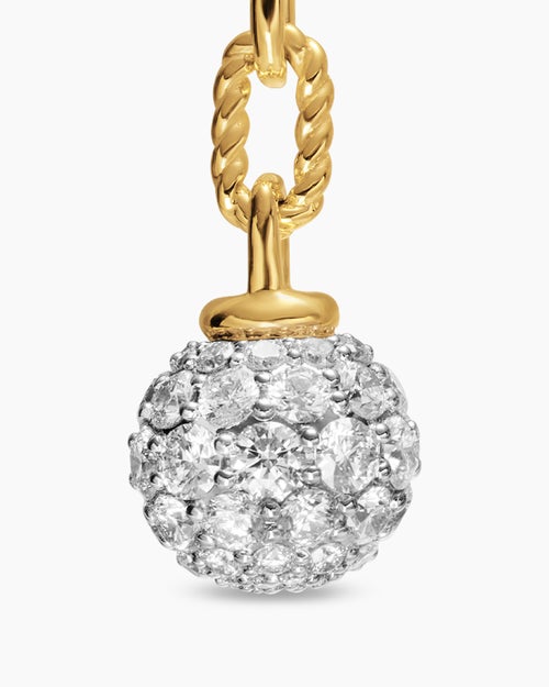 Womens DY Madison® Pavé Bead Drop Earrings in 18K Yellow Gold with Diamonds, 33mm