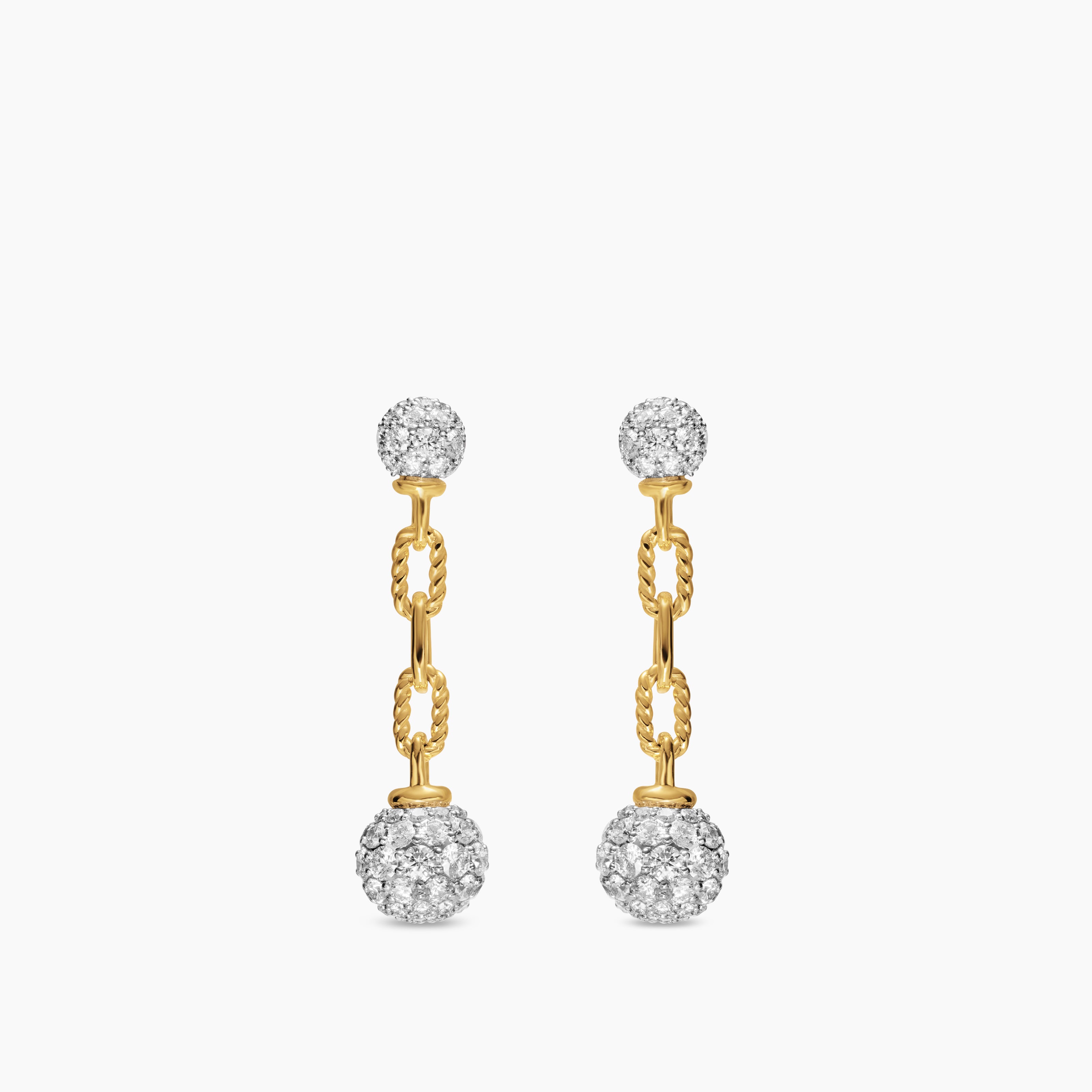 Womens DY Madison&reg; Pav&eacute; Bead Drop Earrings in 18K Yellow Gold with Diamonds, 33mm
