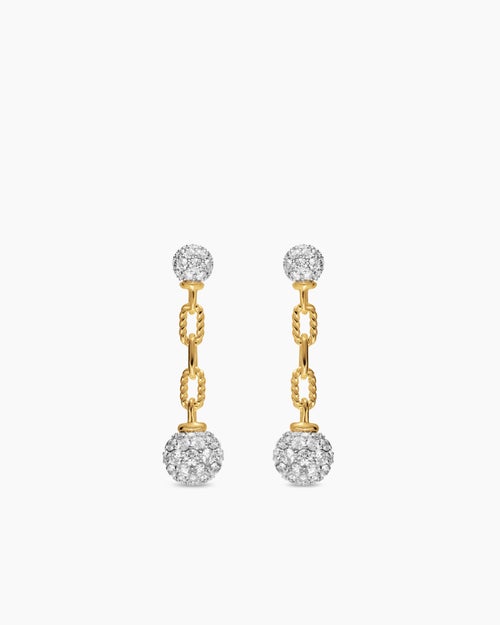 Womens DY Madison® Pavé Bead Drop Earrings in 18K Yellow Gold with Diamonds, 33mm
