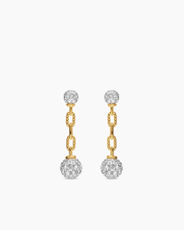 DY Madison® Pavé Bead Drop Earrings in 18K Yellow Gold with Diamonds, 33mm