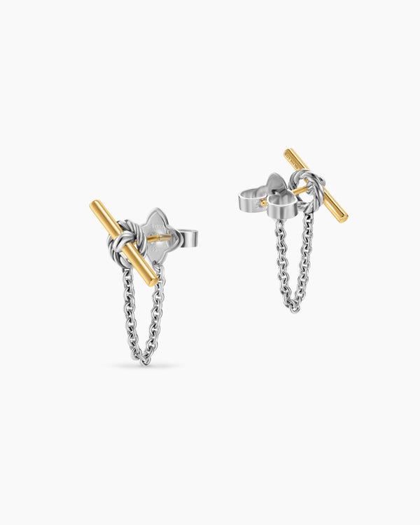 DY Mercer® Petite Toggle Chain Stud Earrings in Sterling Silver with 18K Yellow Gold, 38.2mm
