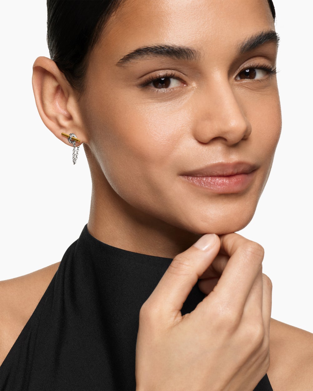 Womens DY Mercer® Petite Toggle Chain Stud Earrings in Sterling Silver with 18K Yellow Gold, 38.2mm