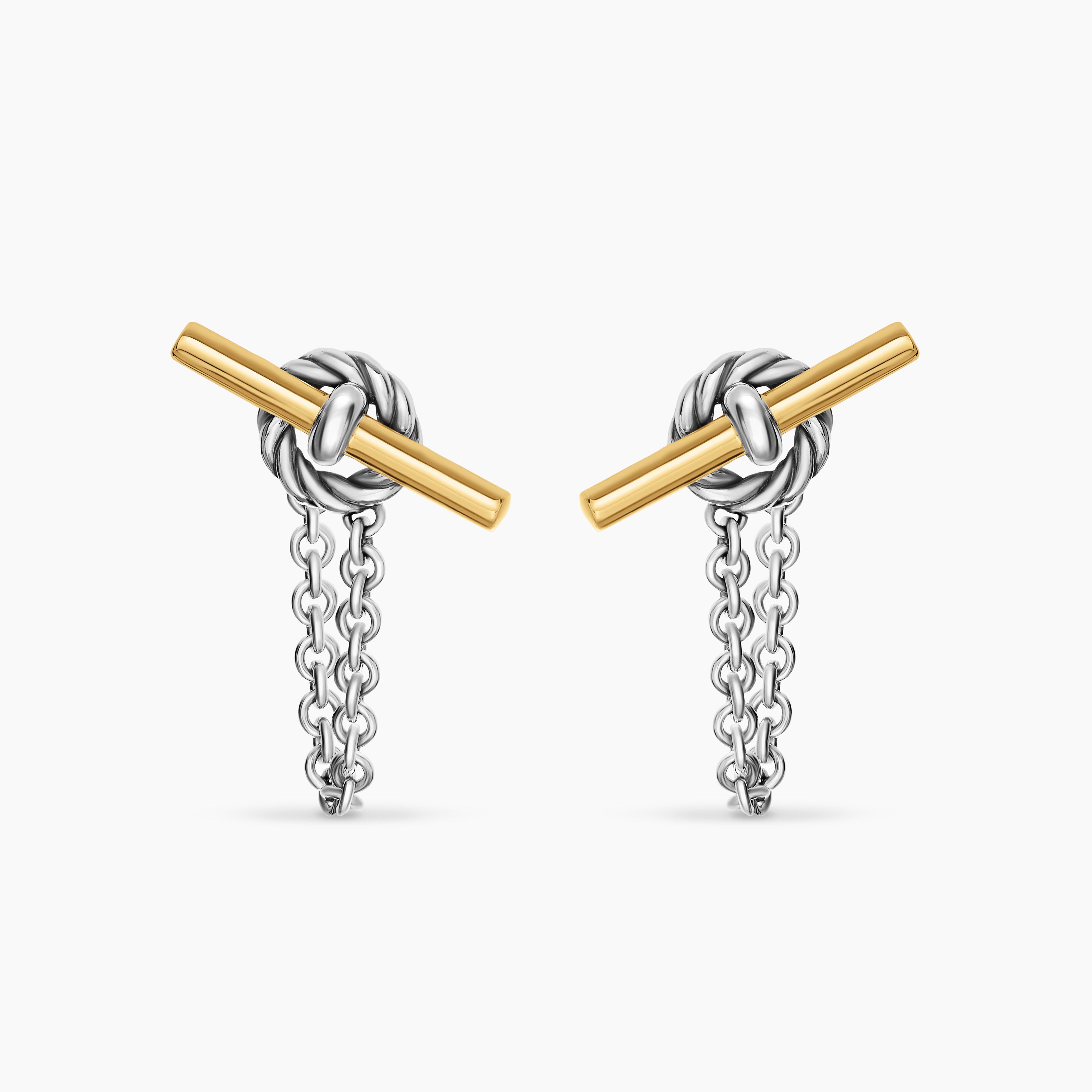 Womens DY Mercer&reg; Petite Toggle Chain Stud Earrings in Sterling Silver with 18K Yellow Gold, 38.2mm