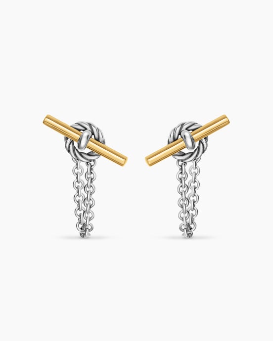 DY Mercer® Petite Toggle Chain Stud Earrings in Sterling Silver with 18K Yellow Gold, 38.2mm
