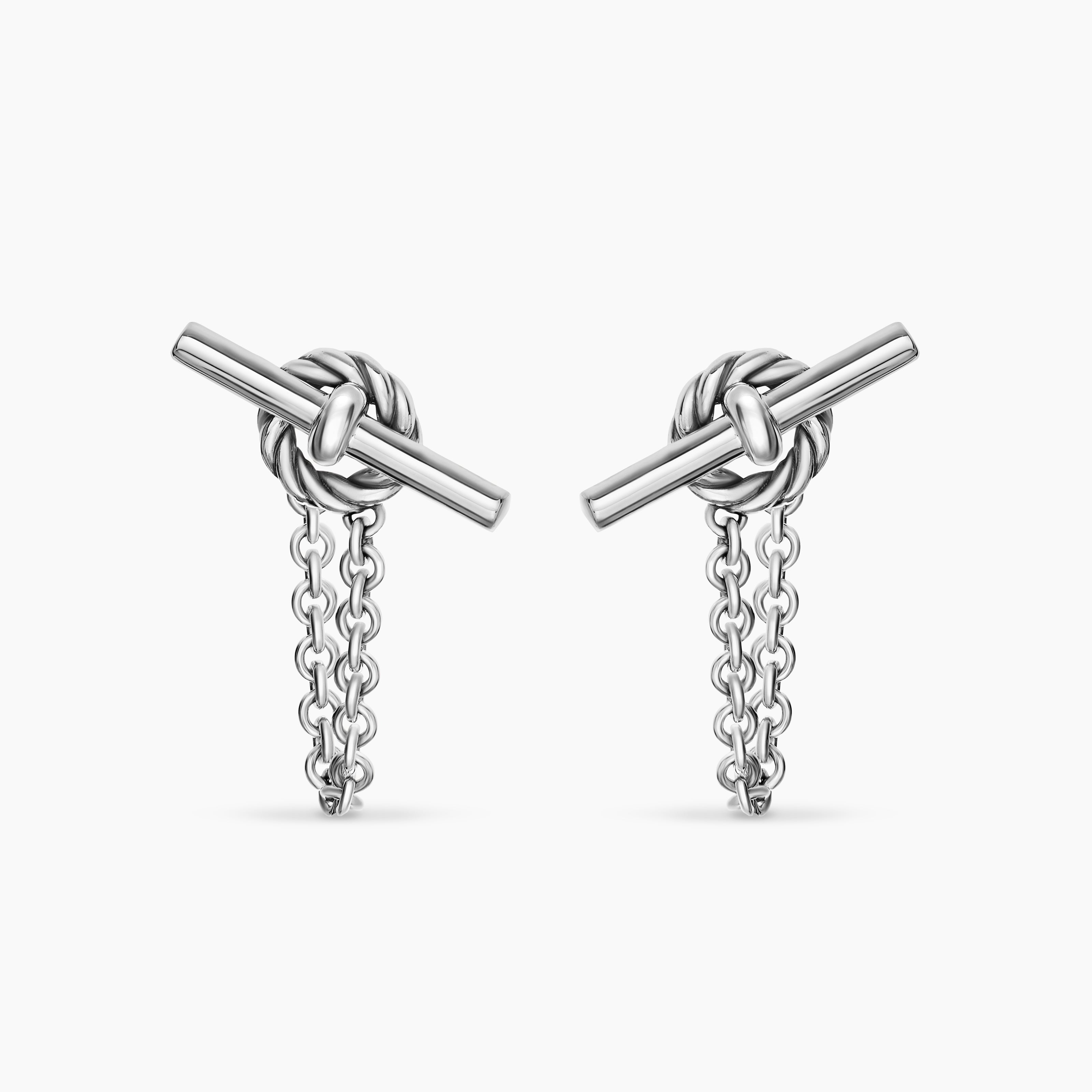 Womens DY Mercer&reg; Petite Toggle Chain Stud Earrings in Sterling Silver, 38.2mm