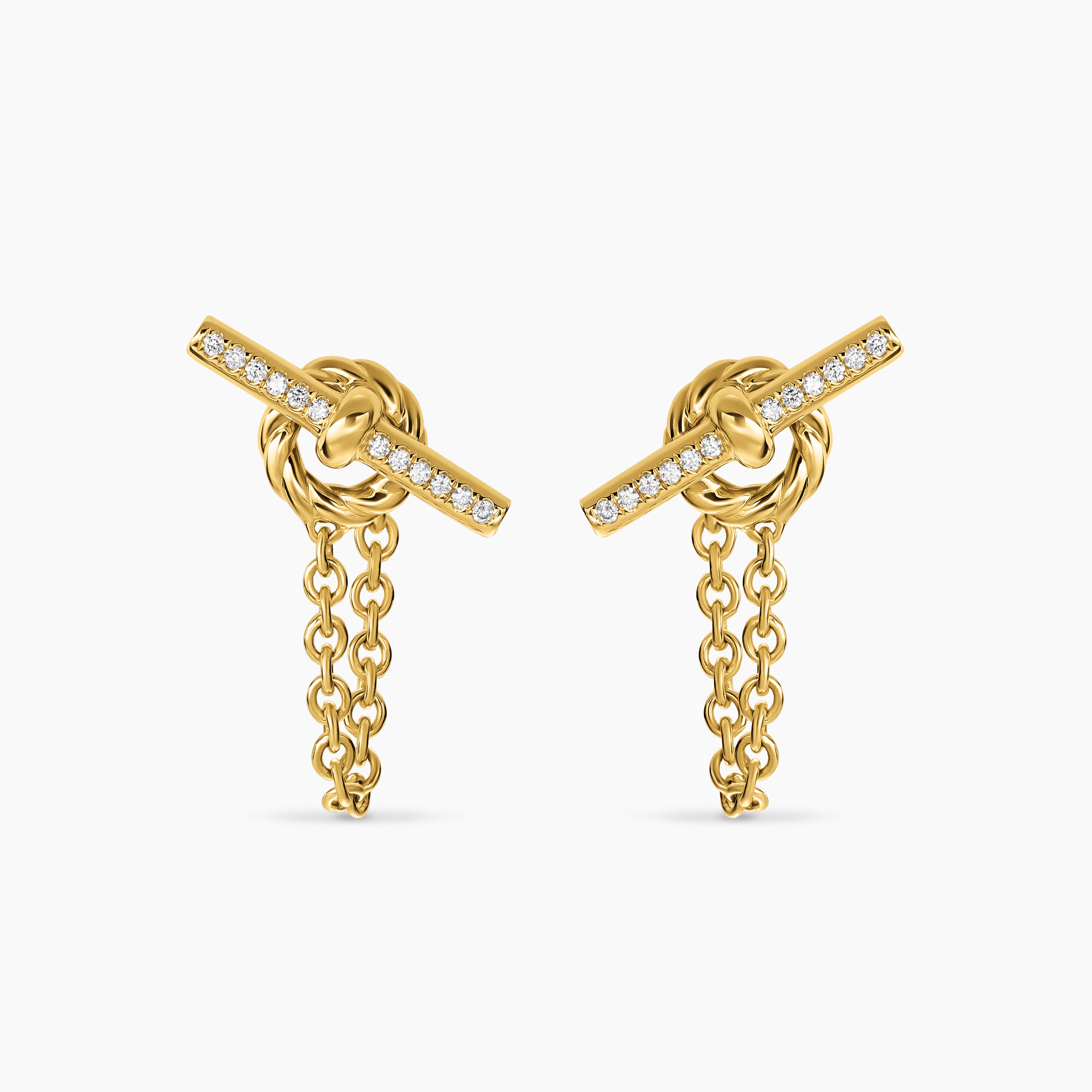 Womens DY Mercer&reg; Petite Toggle Chain Stud Earrings in 18K Yellow Gold with Diamonds, 38.2mm