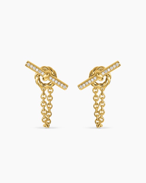 Womens DY Mercer® Petite Toggle Chain Stud Earrings in 18K Yellow Gold with Diamonds, 38.2mm