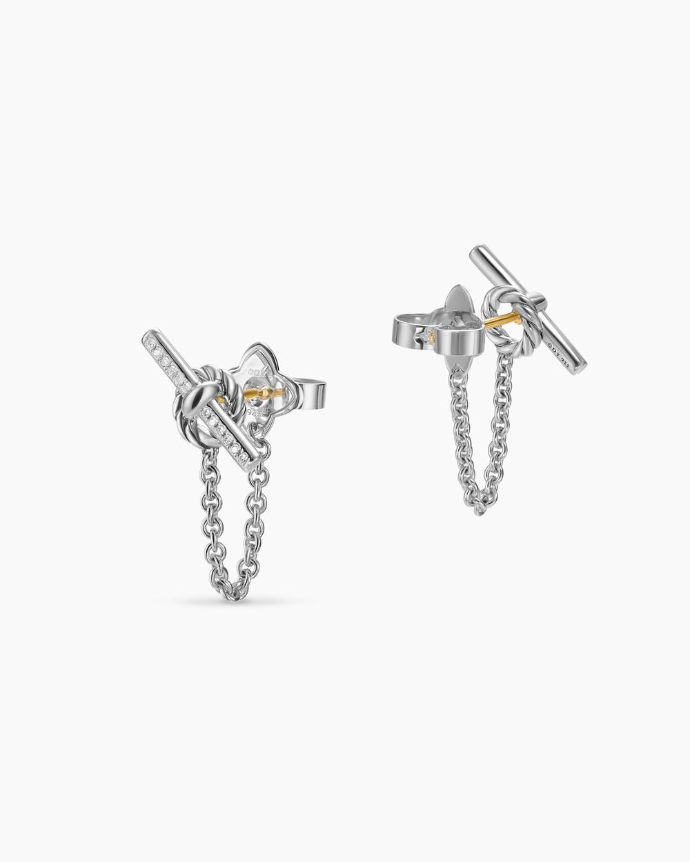 Womens DY Mercer® Petite Toggle Chain Stud Earrings in Sterling Silver with Diamonds, 38.2mm