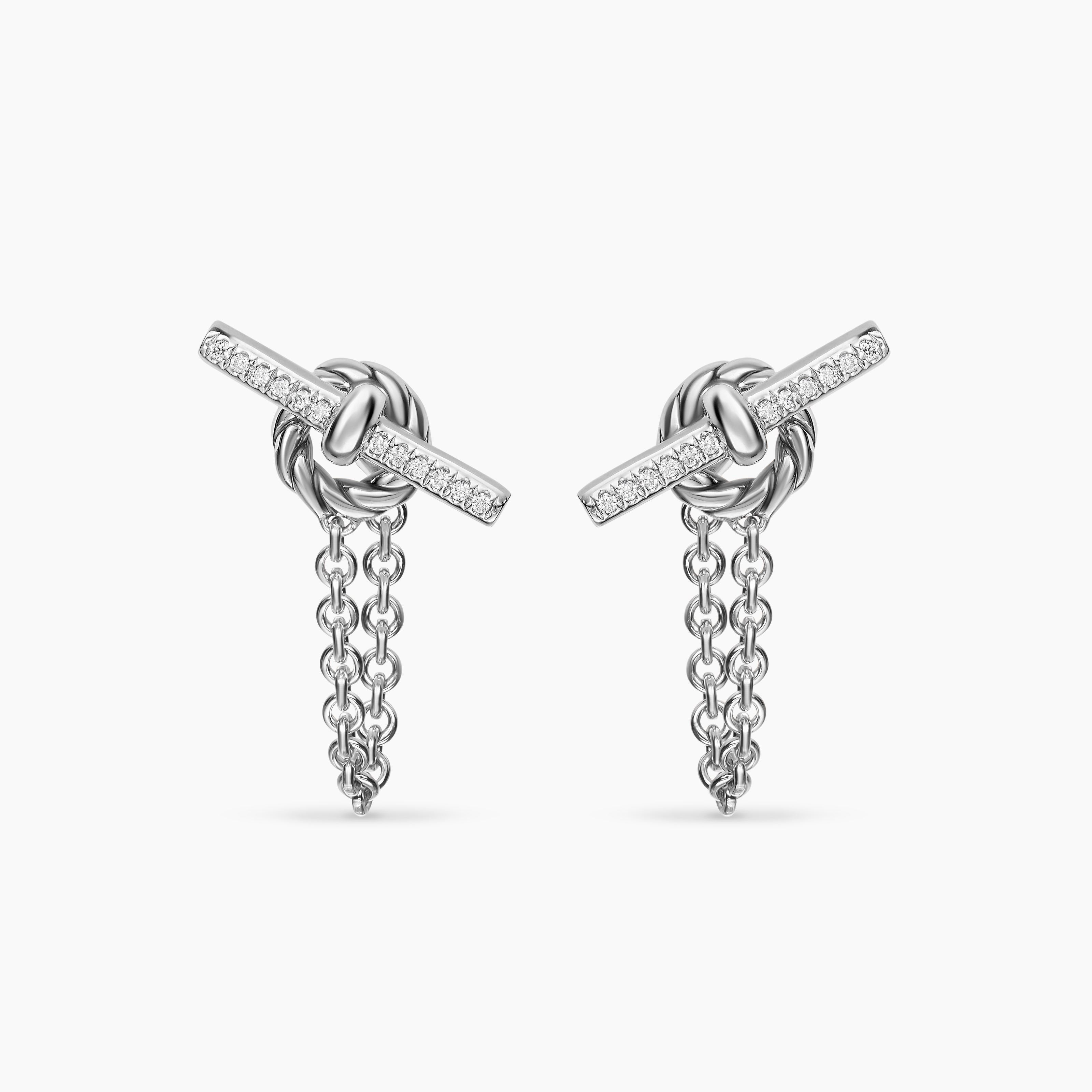 Womens DY Mercer&reg; Petite Toggle Chain Stud Earrings in Sterling Silver with Diamonds, 38.2mm