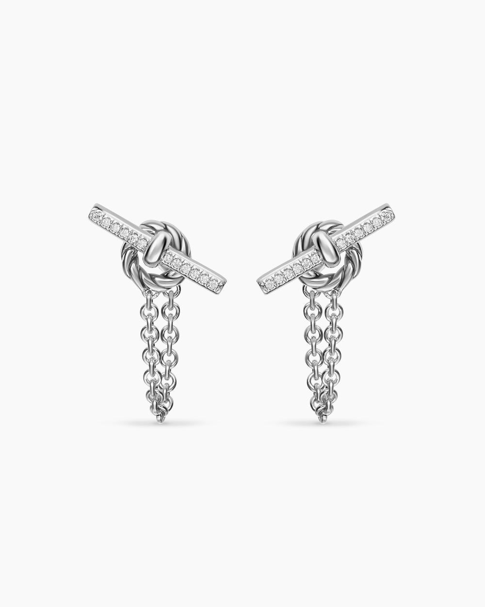 Womens DY Mercer® Petite Toggle Chain Stud Earrings in Sterling Silver with Diamonds, 38.2mm