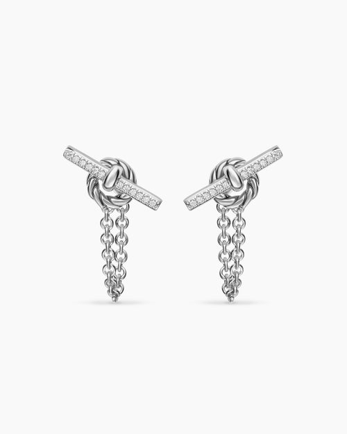 Womens DY Mercer® Petite Toggle Chain Stud Earrings in Sterling Silver with Diamonds, 38.2mm