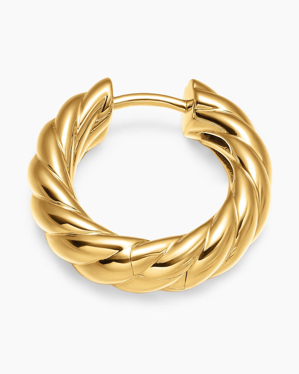 Womens Sculpted Cable Hoop Earrings in 18K Yellow Gold, 18.6mm