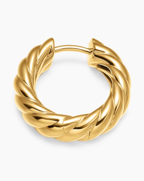 Womens Sculpted Cable Hoop Earrings in 18K Yellow Gold, 18.6mm