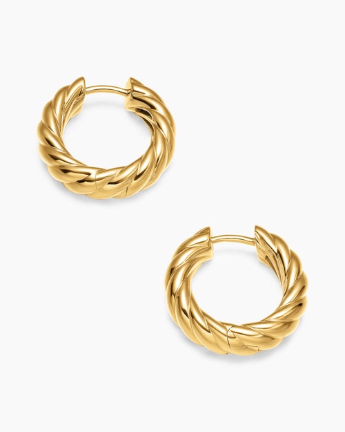 Womens Sculpted Cable Hoop Earrings in 18K Yellow Gold, 18.6mm