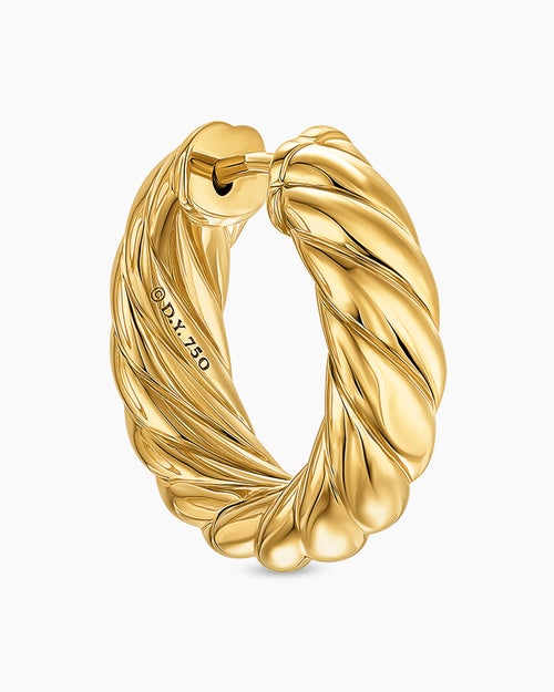 Womens Sculpted Cable Hoop Earrings in 18K Yellow Gold, 18.6mm