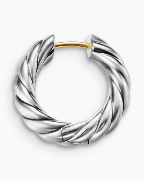 Womens Sculpted Cable Hoop Earrings in Sterling Silver, 18.6mm