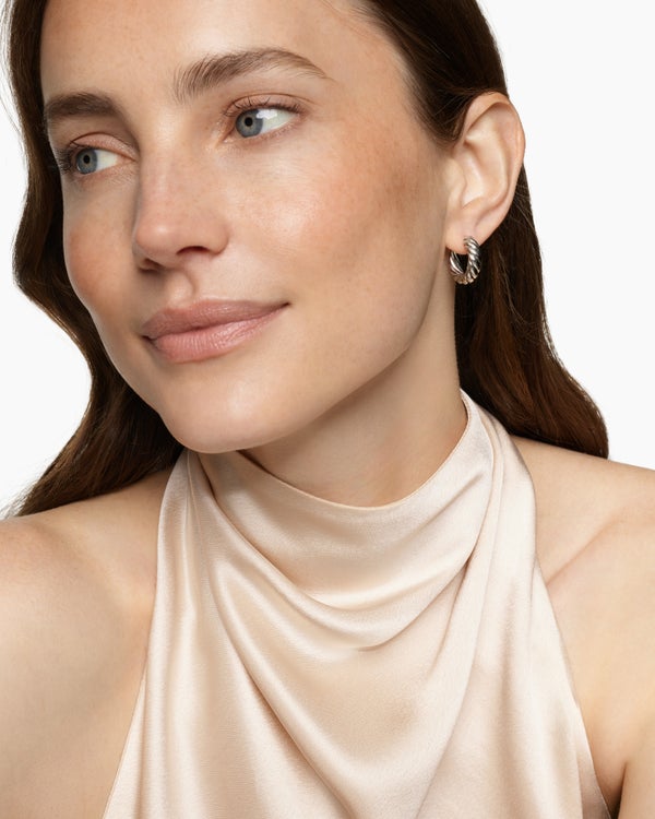 Sculpted Cable Hoop Earrings in Sterling Silver, 18.6mm