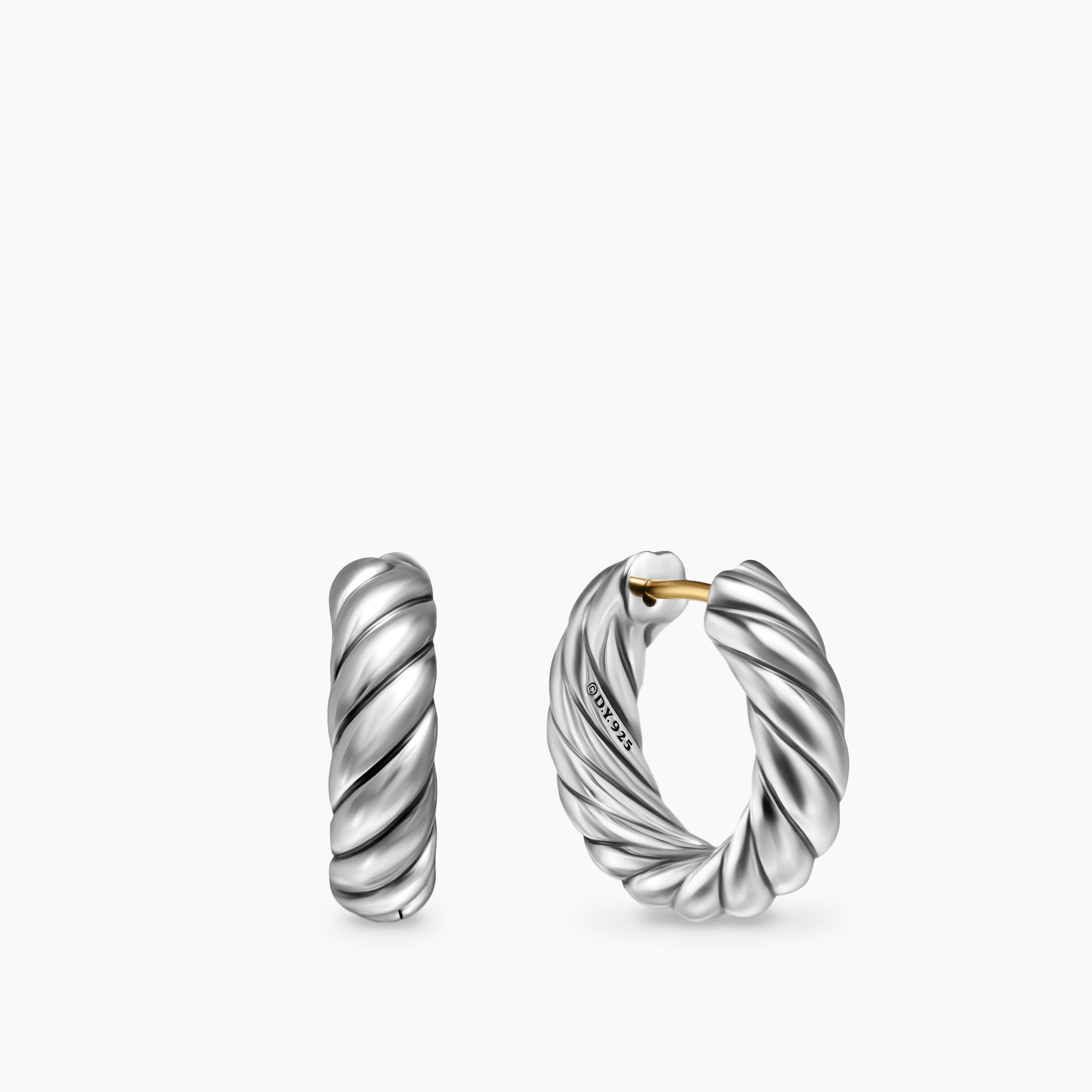 Womens Sculpted Cable Hoop Earrings in Sterling Silver, 18.6mm