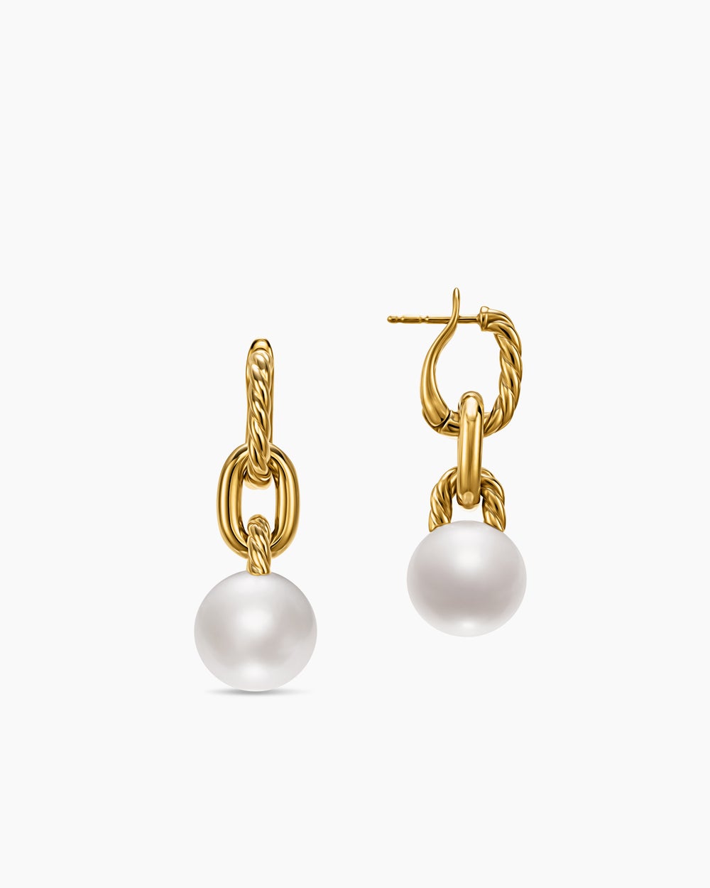 Womens DY Madison® Pearl Drop Earrings in 18K Yellow Gold, 32mm