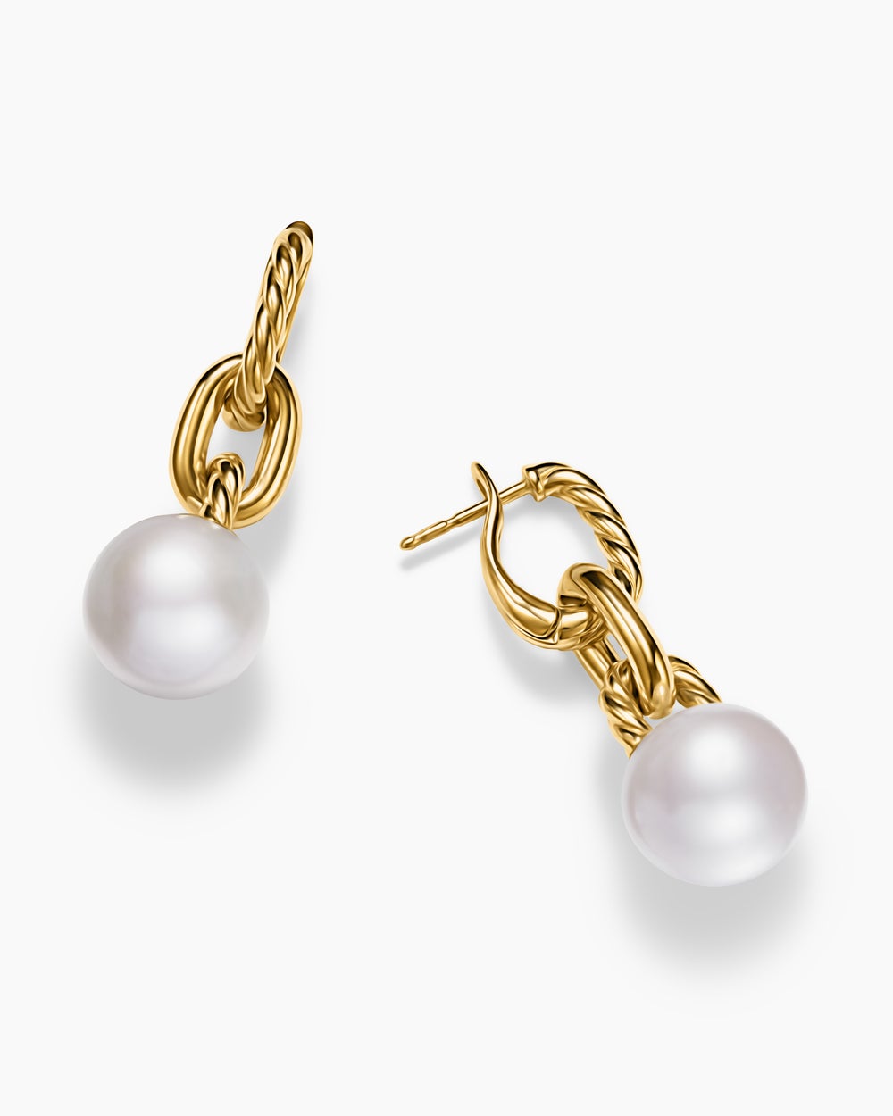 Womens DY Madison® Pearl Drop Earrings in 18K Yellow Gold, 32mm