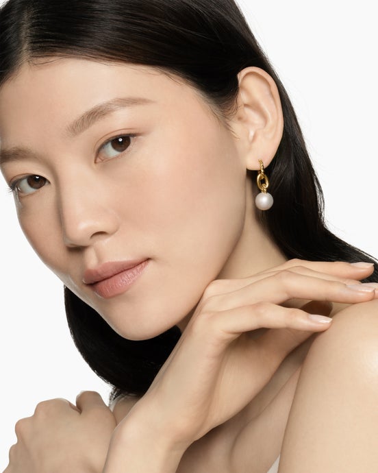 DY Madison® Pearl Drop Earrings in 18ct Yellow Gold, 32mm