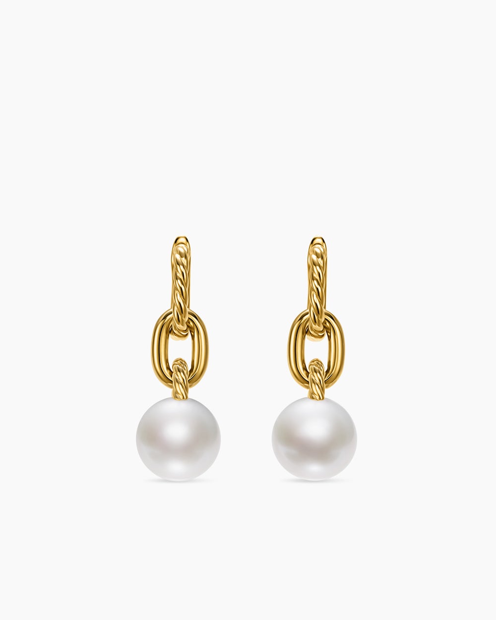 Womens DY Madison® Pearl Drop Earrings in 18K Yellow Gold, 32mm