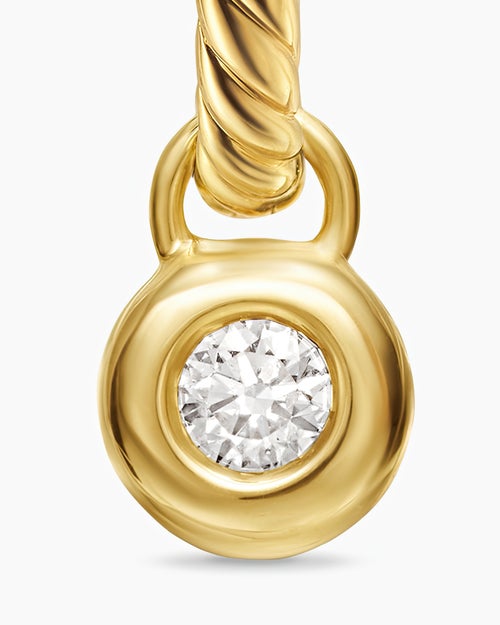 Womens Petite Cable Huggie Drop Earrings in 18K Yellow Gold with Diamonds, 17.5mm