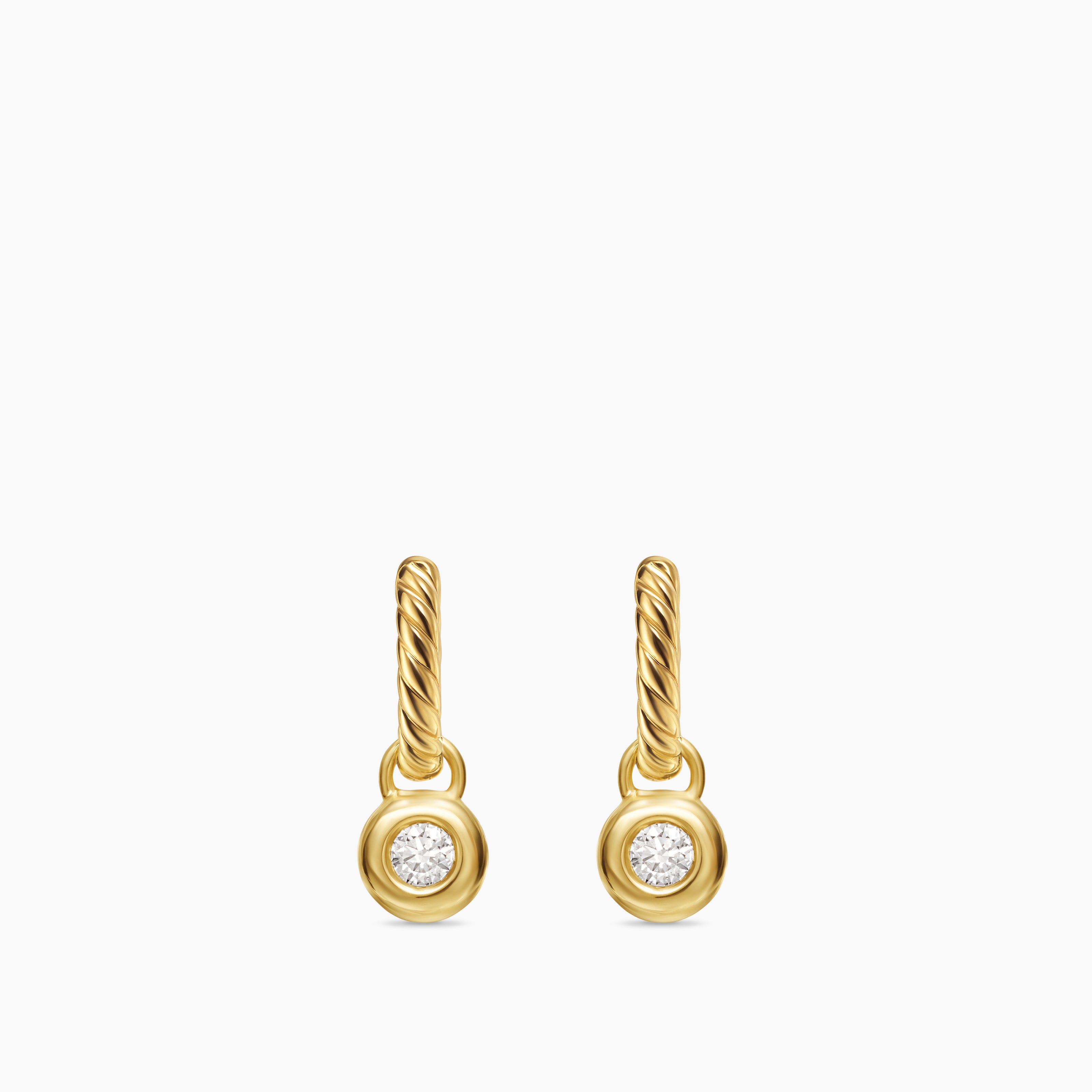 Womens Petite Cable Huggie Drop Earrings in 18K Yellow Gold with Diamonds, 17.5mm
