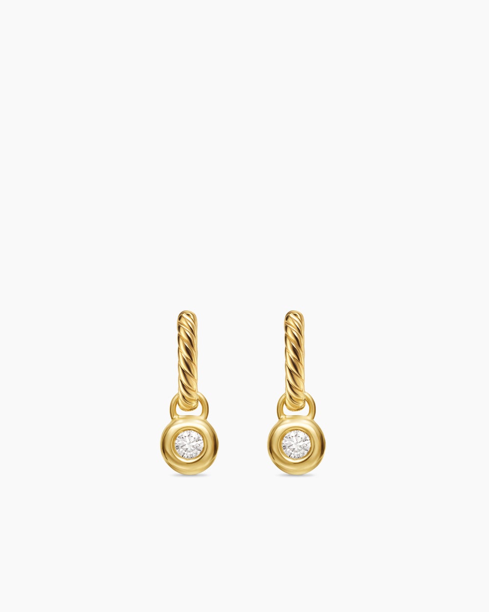 Womens Petite Cable Huggie Drop Earrings in 18K Yellow Gold with Diamonds, 17.5mm