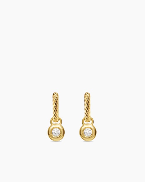 Womens Petite Cable Huggie Drop Earrings in 18ct Yellow Gold with Diamonds, 17.5mm