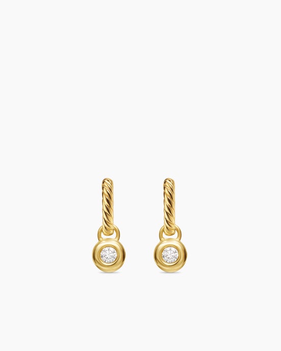 Petite Cable Huggie Drop Earrings in 18ct Yellow Gold with Diamonds, 17.5mm
