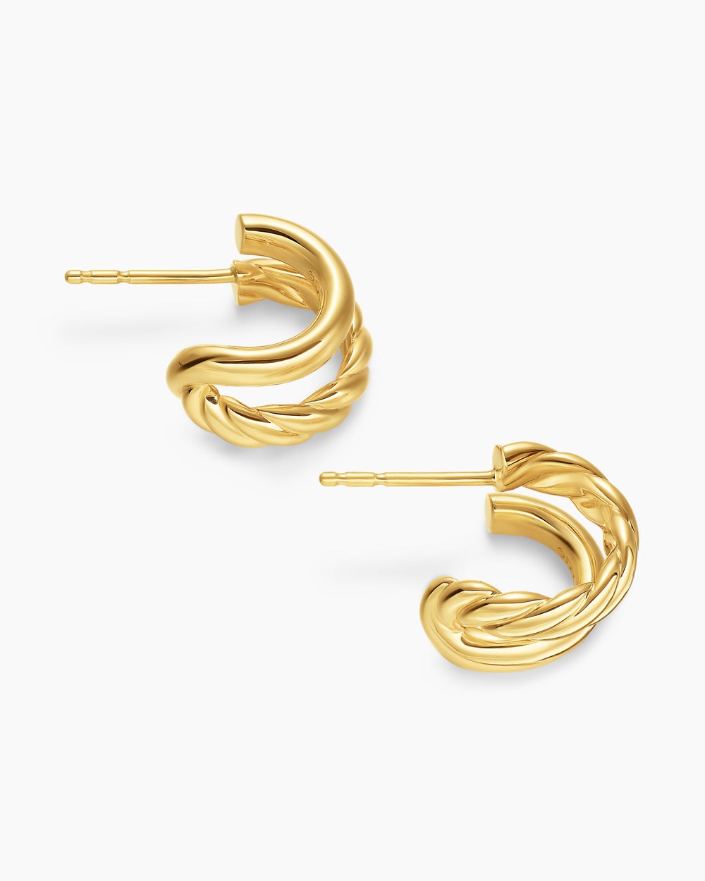 Womens DY Mercer® Double Hoop Huggie Earrings in 18ct Yellow Gold, 13.5mm