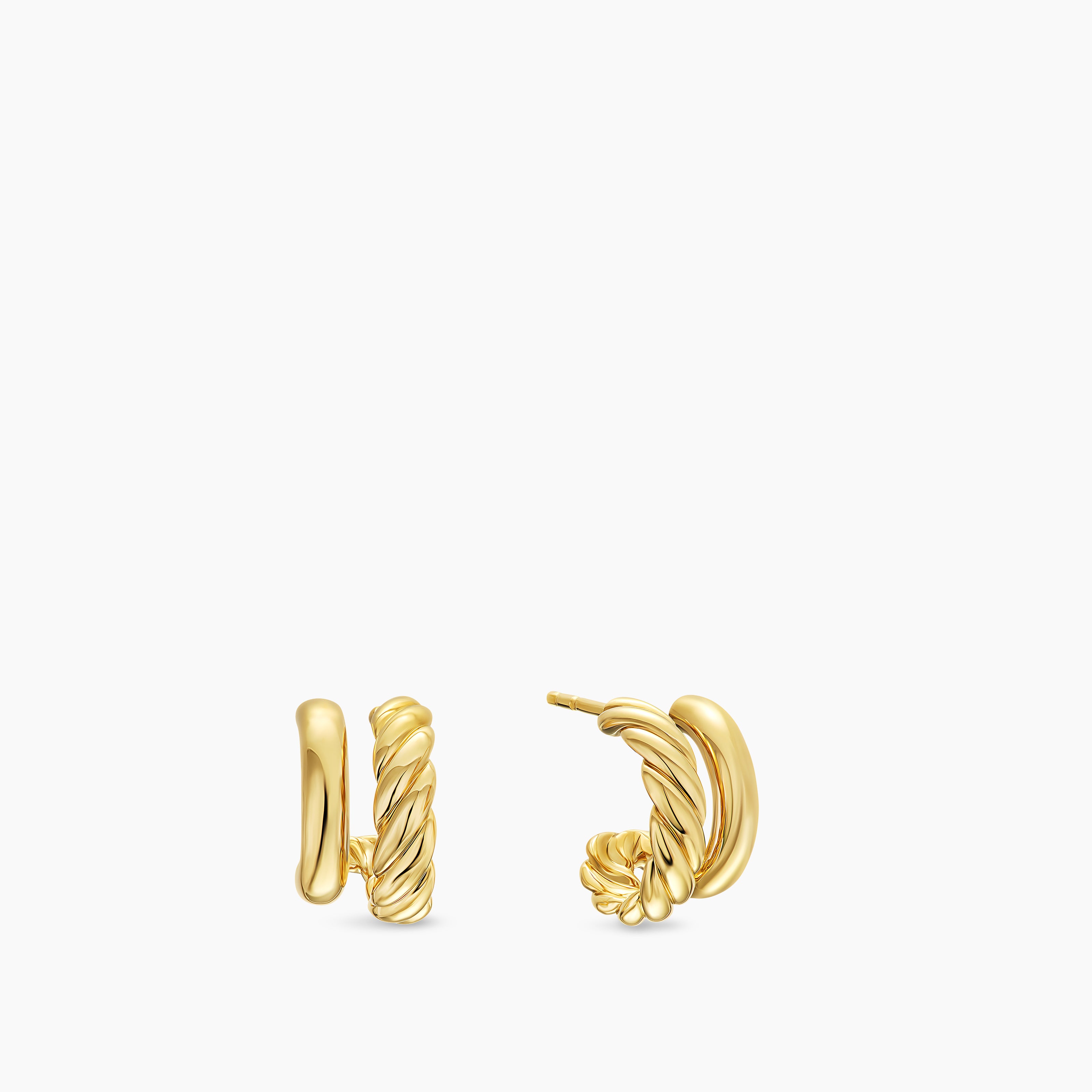 Womens DY Mercer&reg; Double Hoop Huggie Earrings in 18K Yellow Gold, 13.5mm