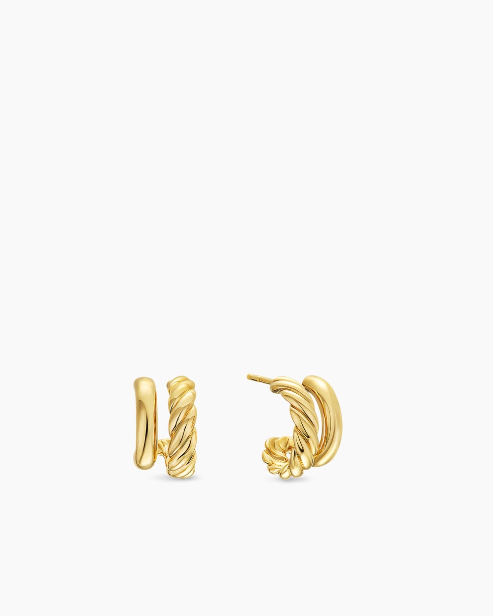 Womens DY Mercer® Double Hoop Huggie Earrings in 18ct Yellow Gold, 13.5mm