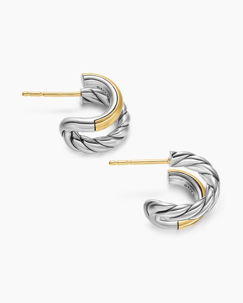 Womens DY Mercer® Double Hoop Huggie Earrings in Sterling Silver with 18K Yellow Gold, 13.5mm